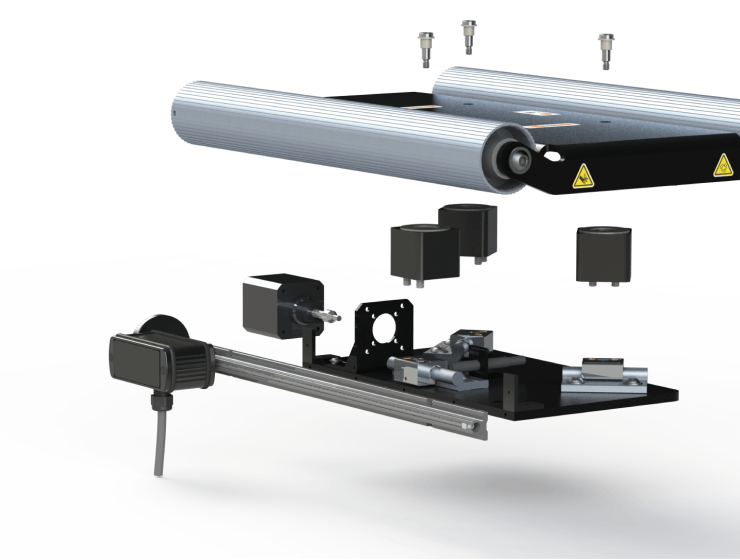 Exploded view of the low profile web guide